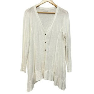 Eileen Fisher Linen Button Front V-Neck Cardigan Coastal Grandma White Women's M